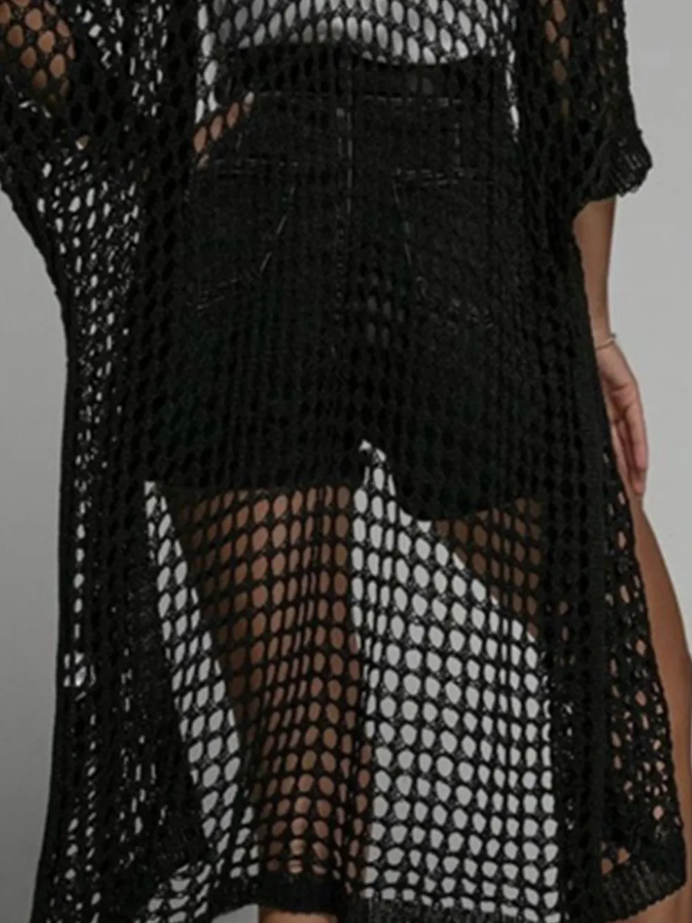 Openwork Open Front Three-Quarter Sleeve Cover Up, image 10