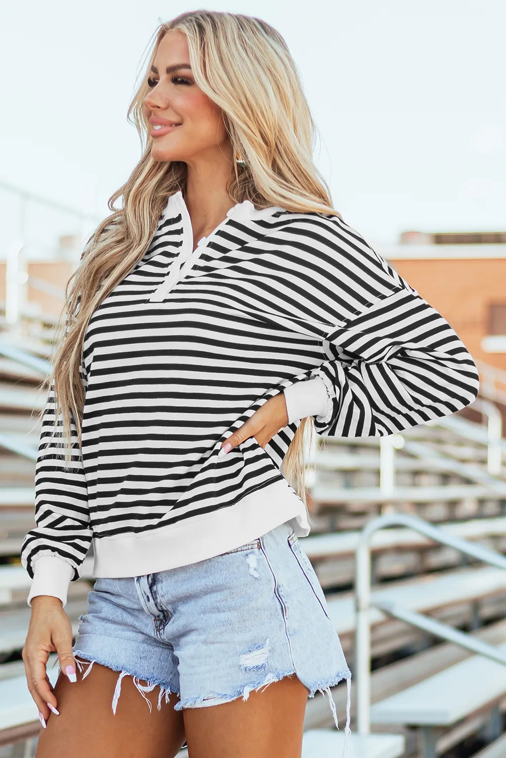 Striped Dropped Shoulder Long Sleeve Sweatshirt, image 5