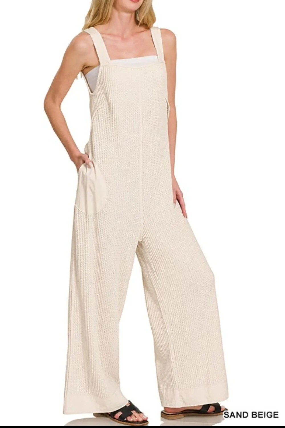 Knit Waffle Wide Leg Overalls, image 6
