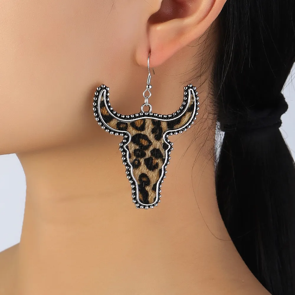 Alloy Animal Print Cow Head Earrings, image 6