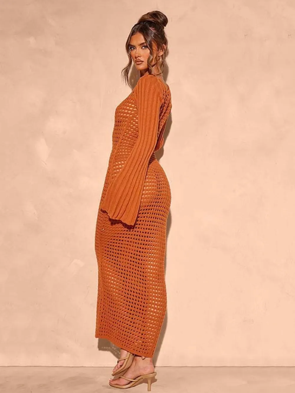 Openwork Square Neck Flare Sleeve Cover-Up Dress, image 4