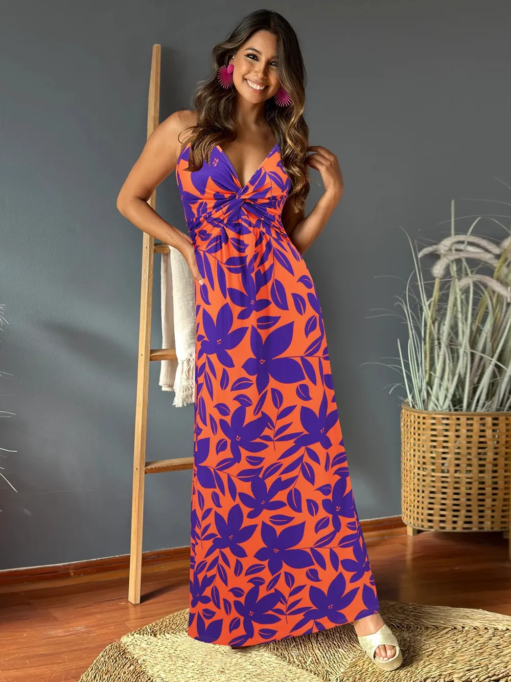 Twisted Printed V-Neck Cami Dress, image 9