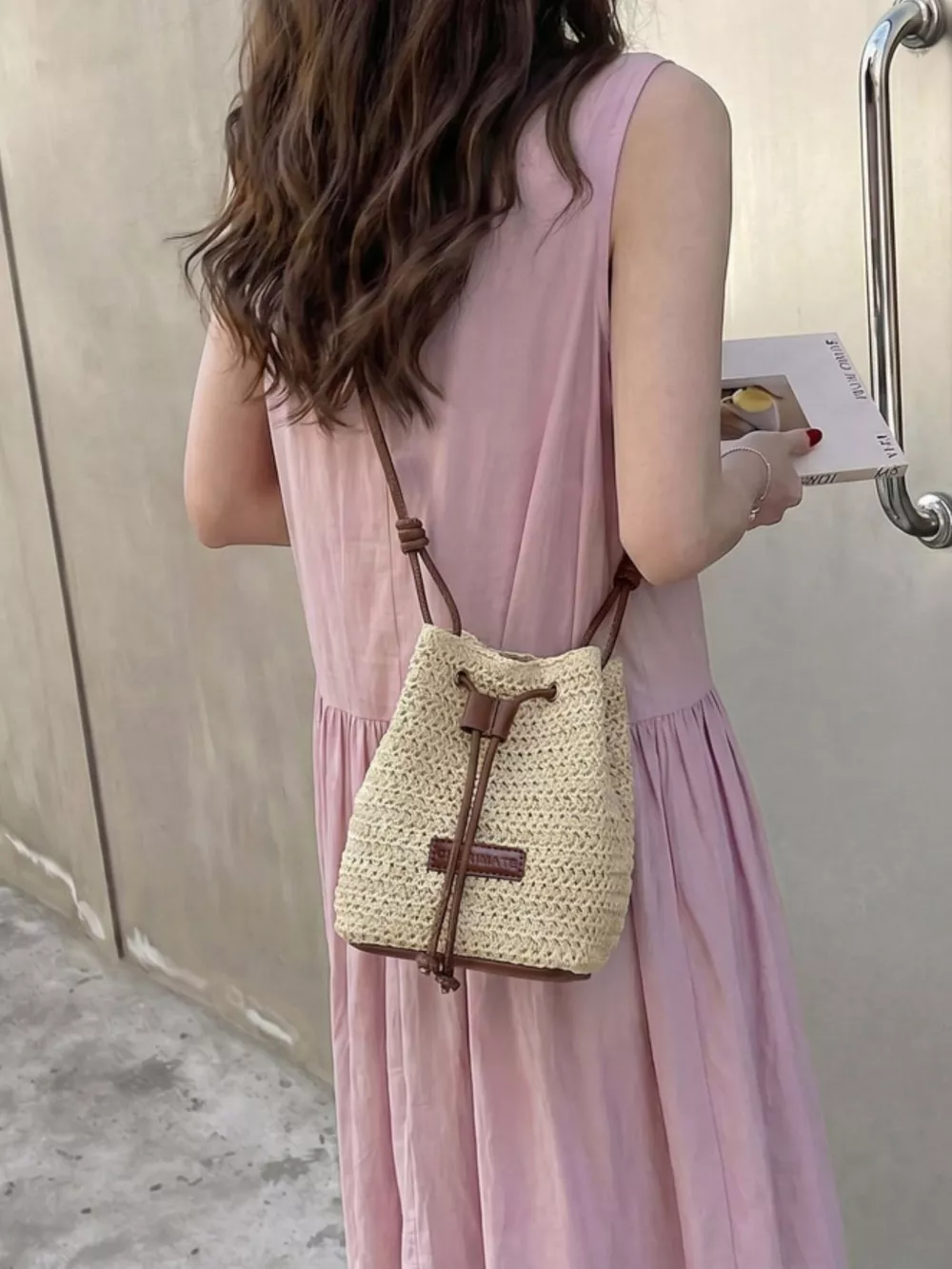 Straw Bucket Crossbody Bag, image 4