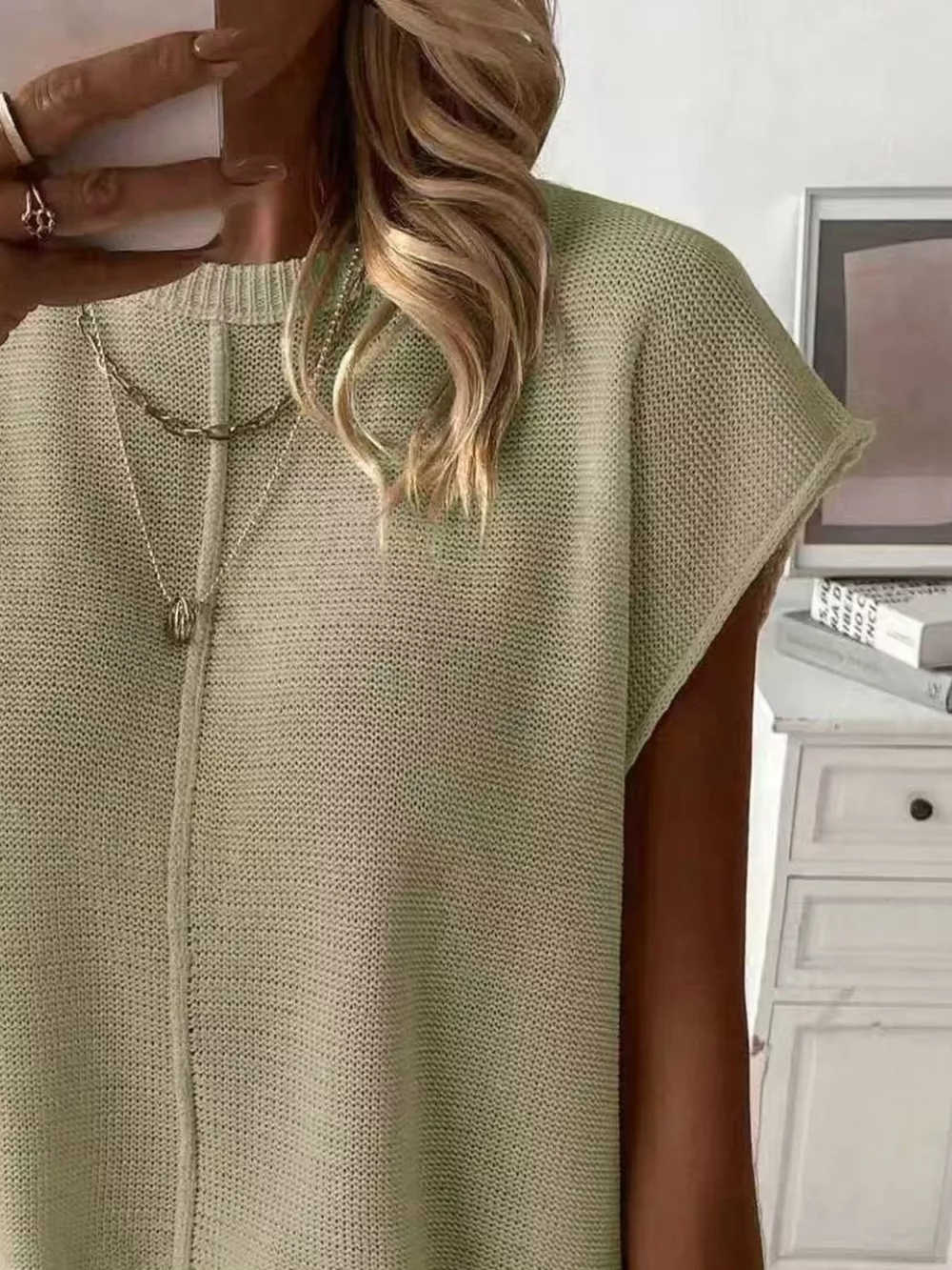 Full Size Seam Detail V-Neck Sweater Vest Plus Size, image 2