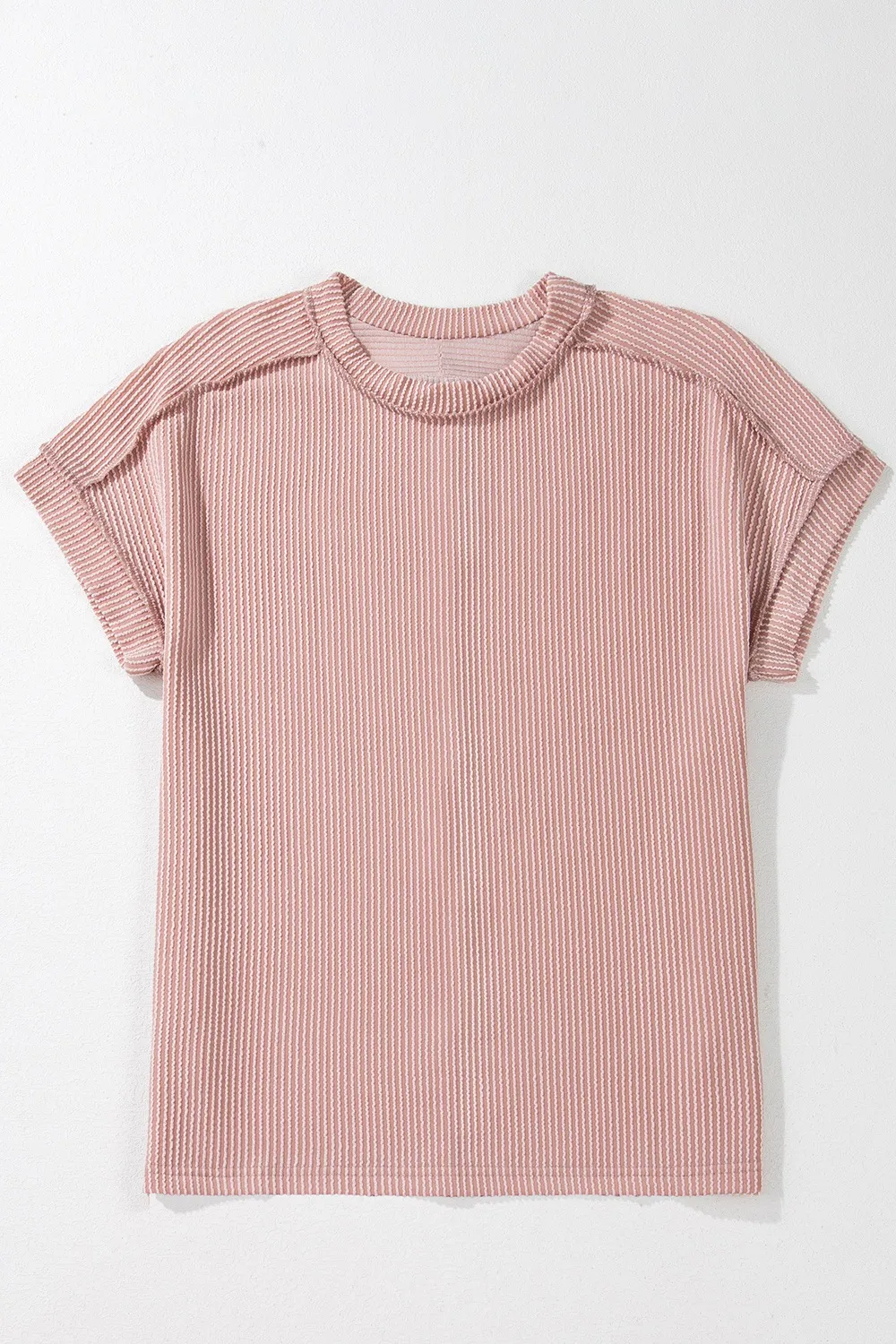 Casual Ribbed Short Sleeve Round Neck T-Shirt, image 20