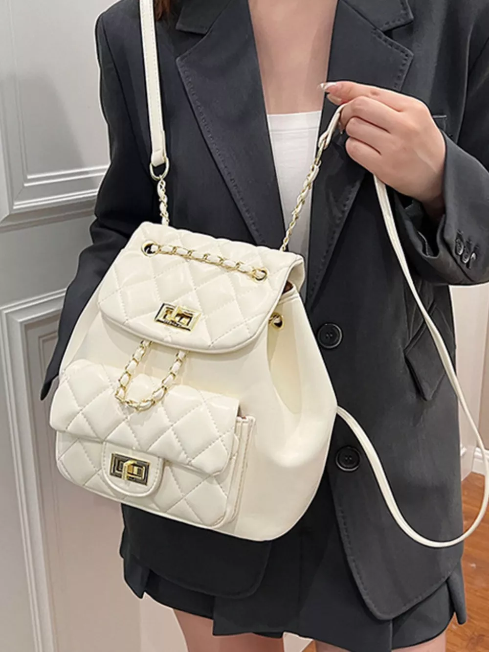 Quilted Chain Decor Backpack Bag, image 5