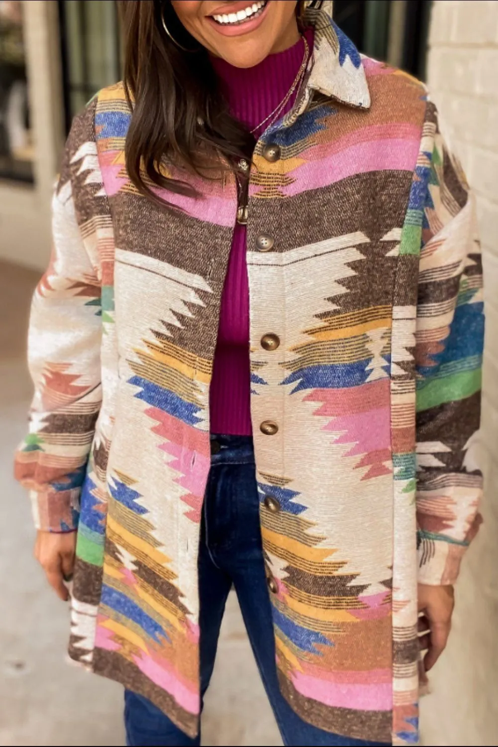 Geometric Button Up Long Sleeve Jacket, image 8