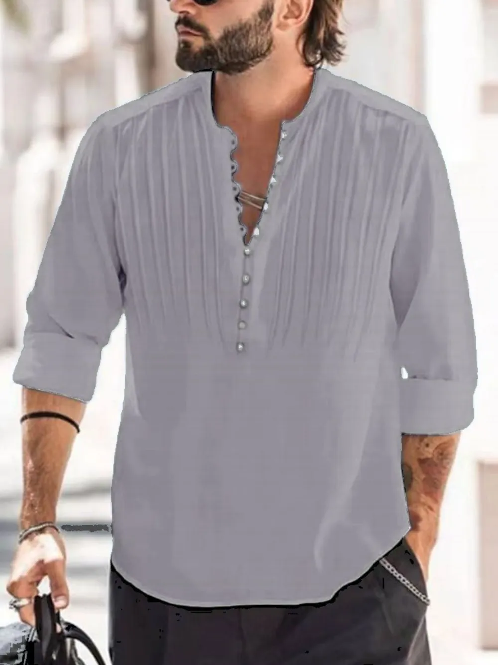 Men's Full Size Button Detail Long Sleeve Polo Plus Size, image 6