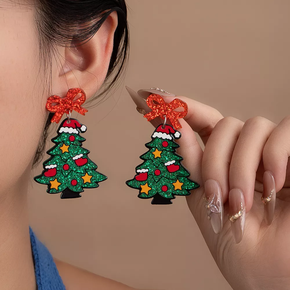 Acrylic Christmas Tree Drop Earrings