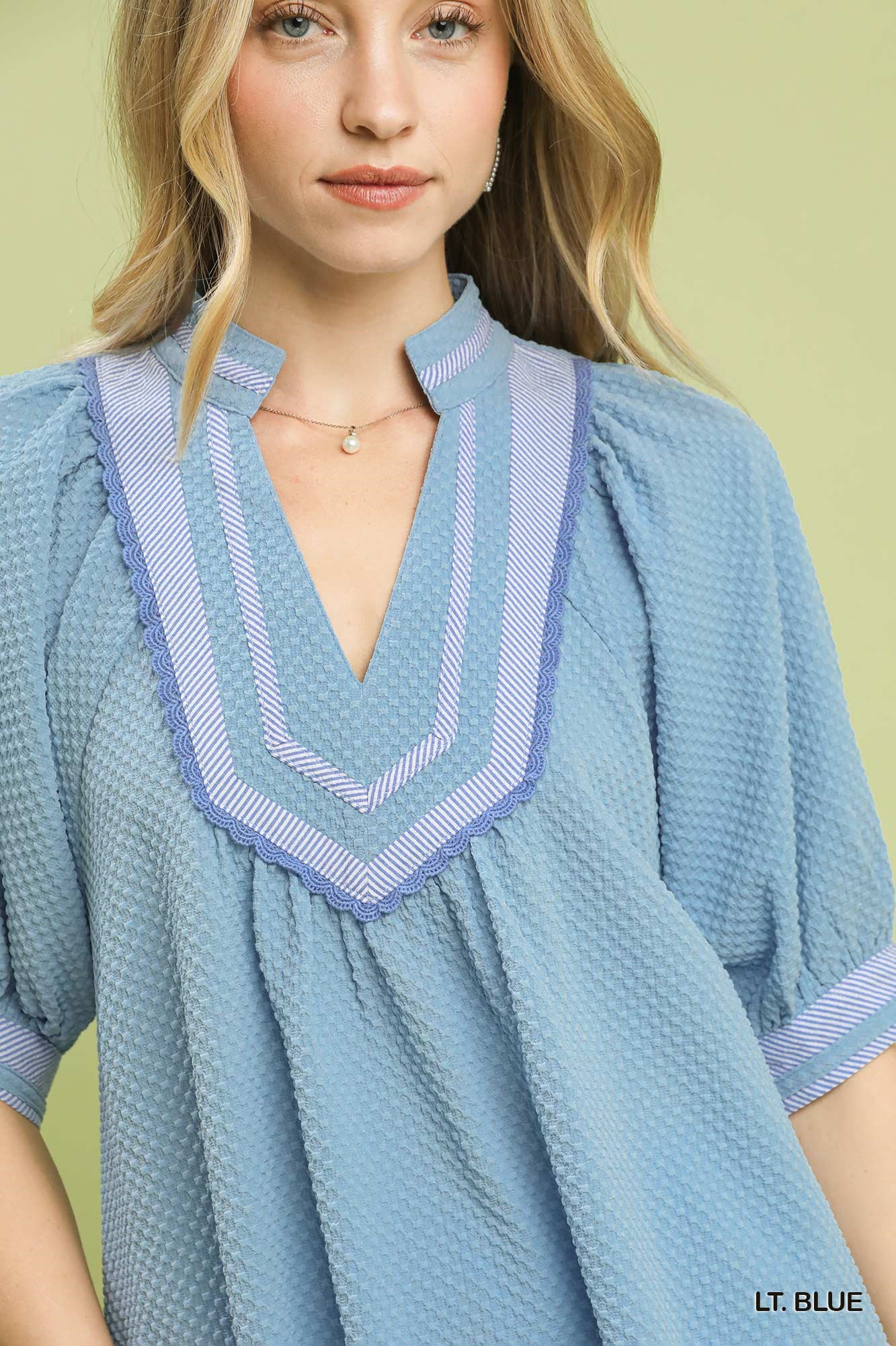 Textured Jacquard Contrast Trim Top, image 5