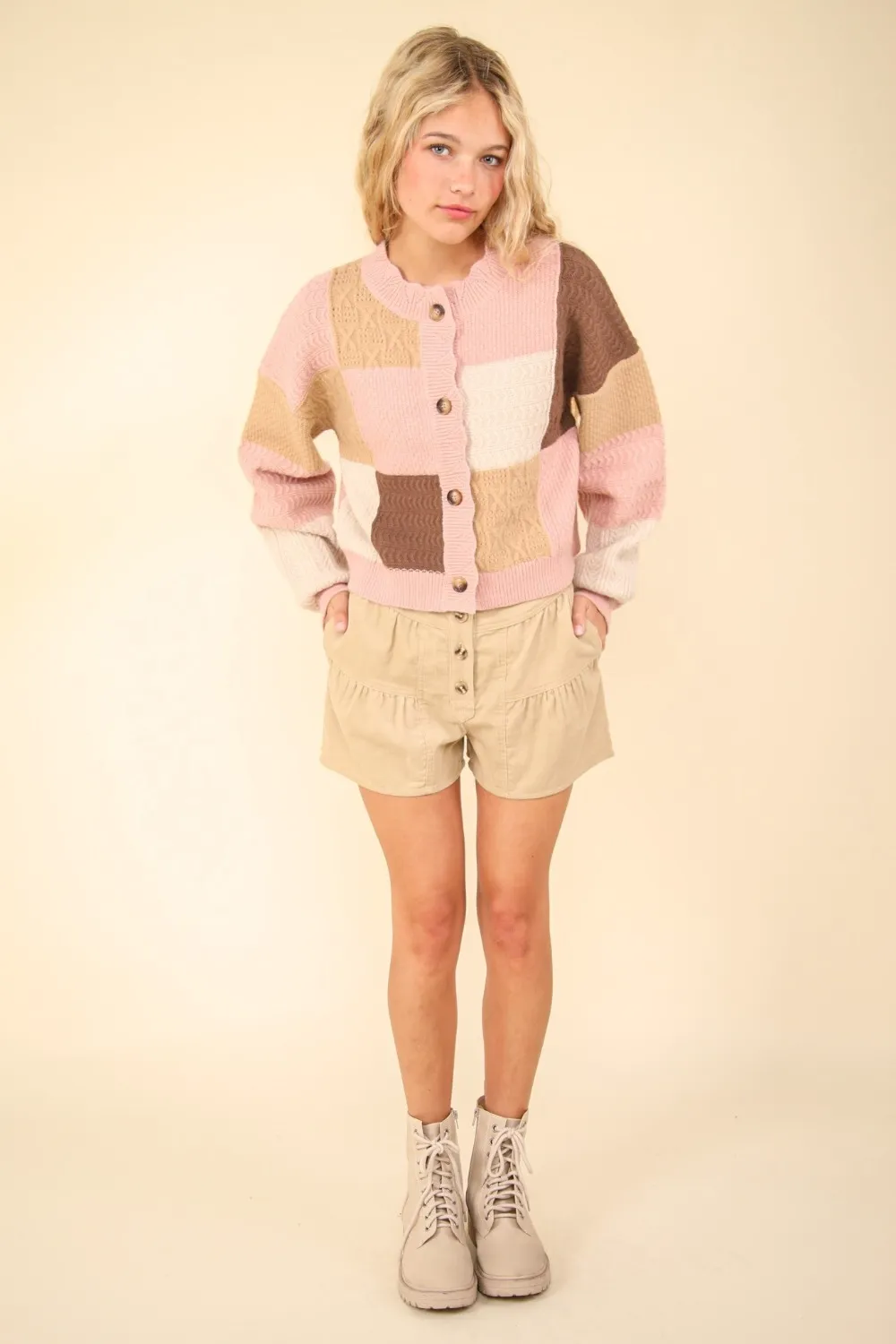 Color Block Button Down Textured Sweater Cardigan, image 5