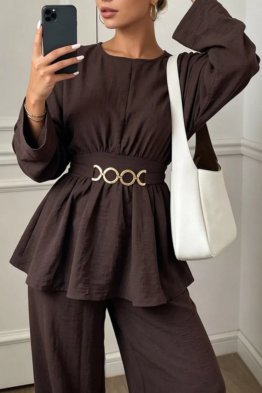 Metal Chain Waist Detail Top and Pants Set, image 10