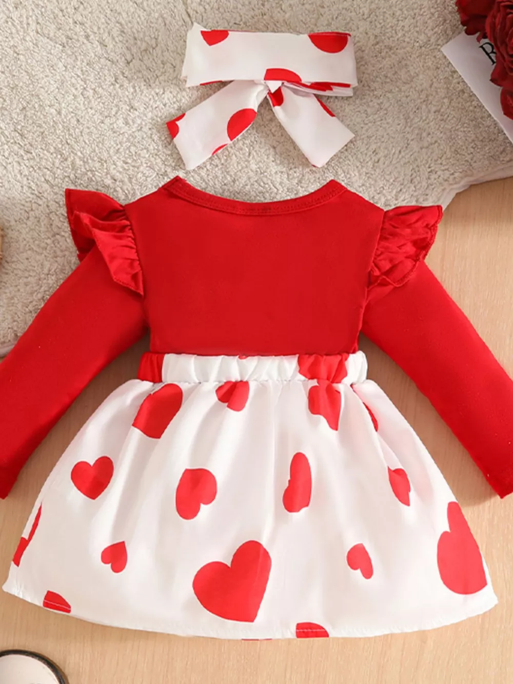 Children's Bear Heart Print Dress & Headband Set, image 2