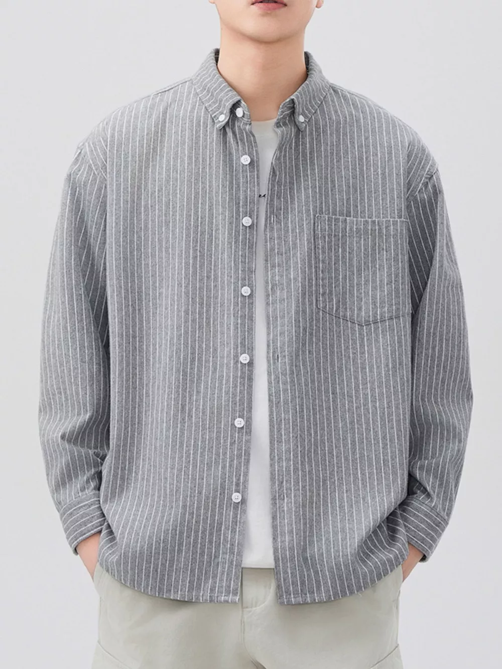 Men's Plus Size Striped Button Up Long Sleeve Shirt, image 3