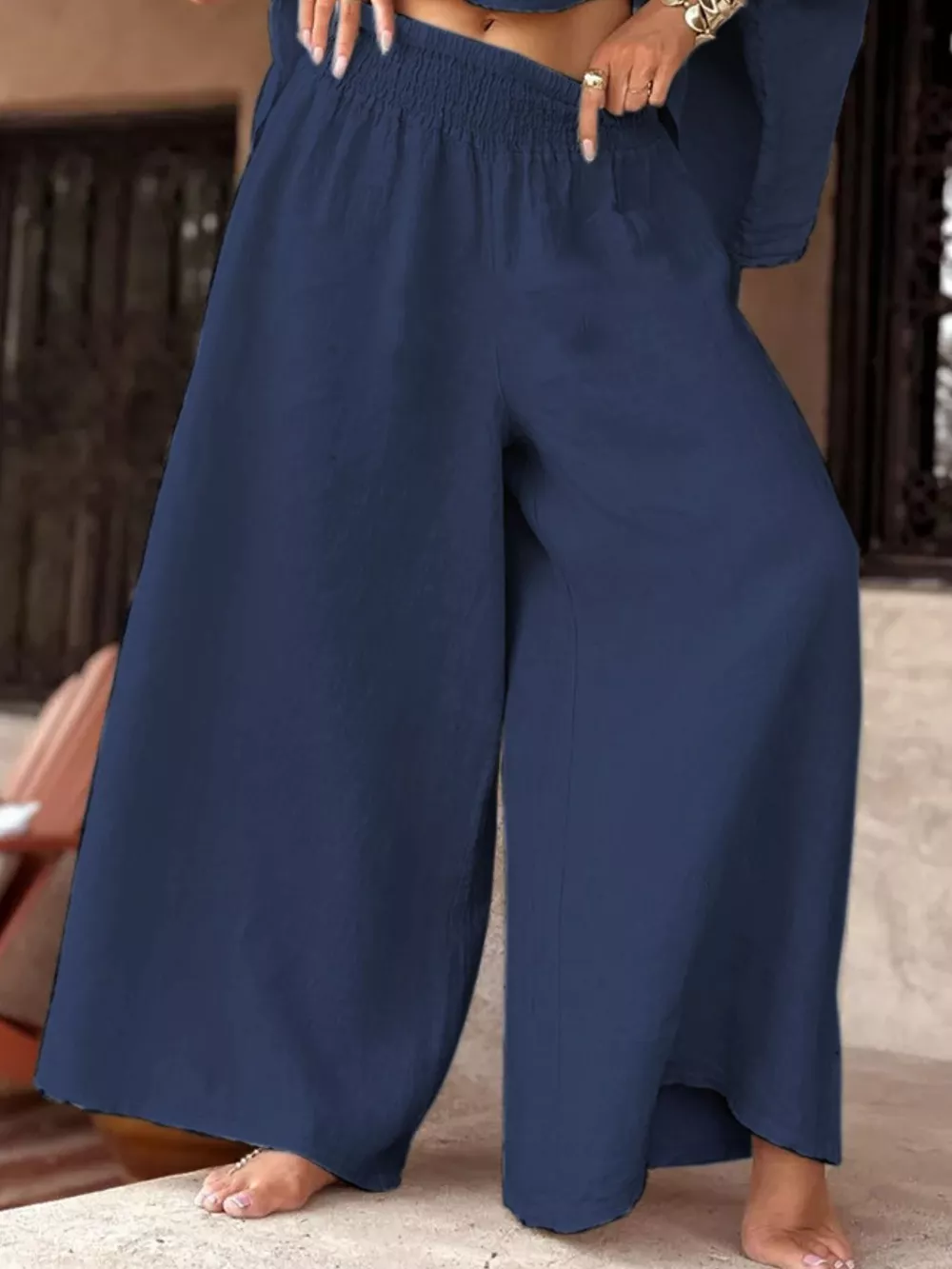 Full Size Boat Neck Top and Wide Leg Pants Set Plus Size, image 8