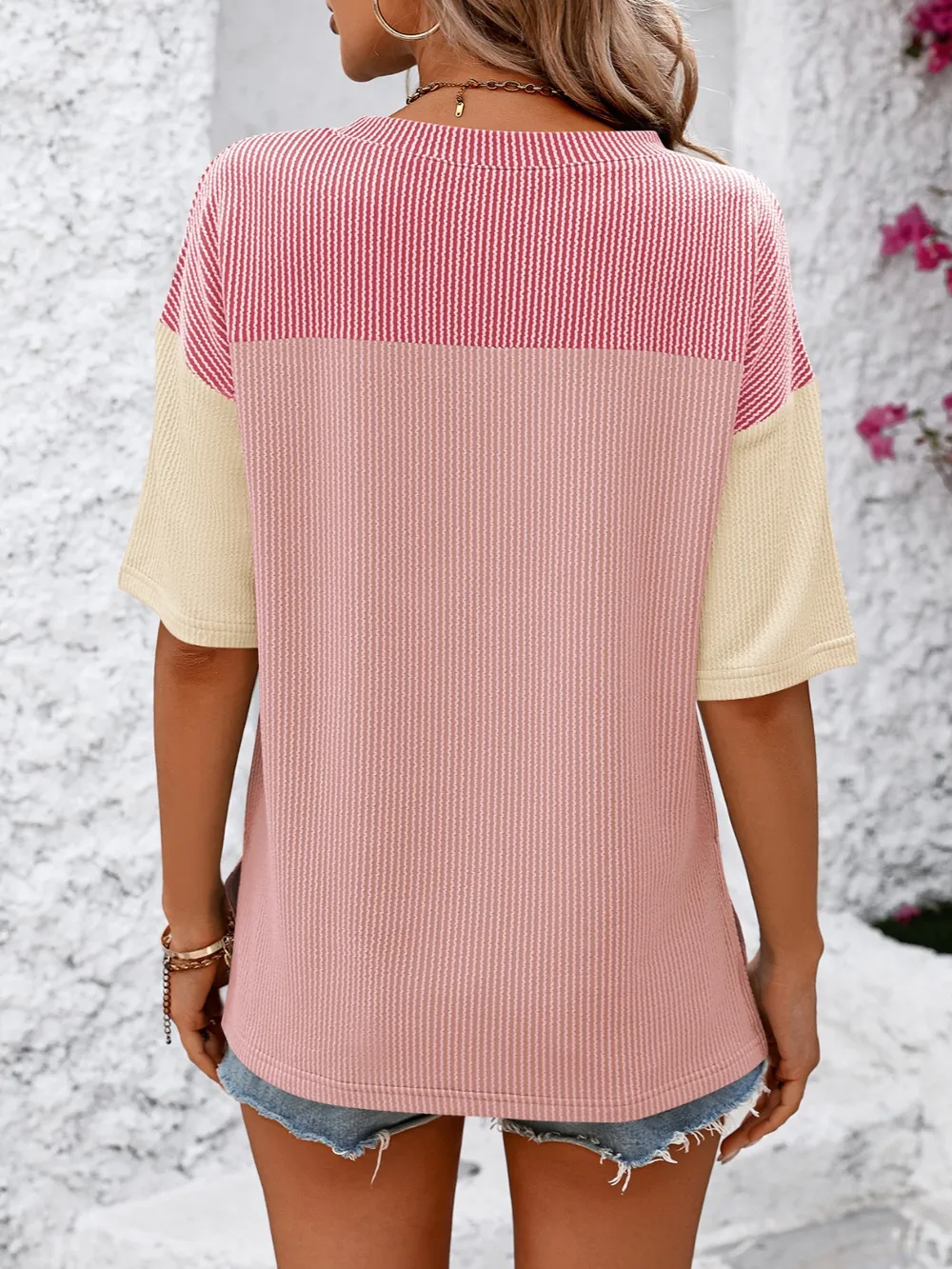 Color Block Round Neck Half Sleeve T-Shirt, image 3