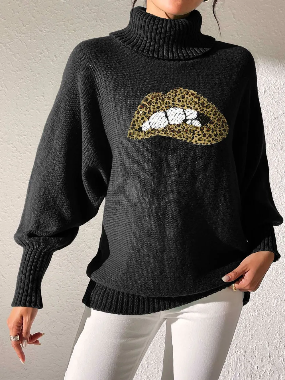 Lip Turtleneck Long Sleeve Sweater, image 15