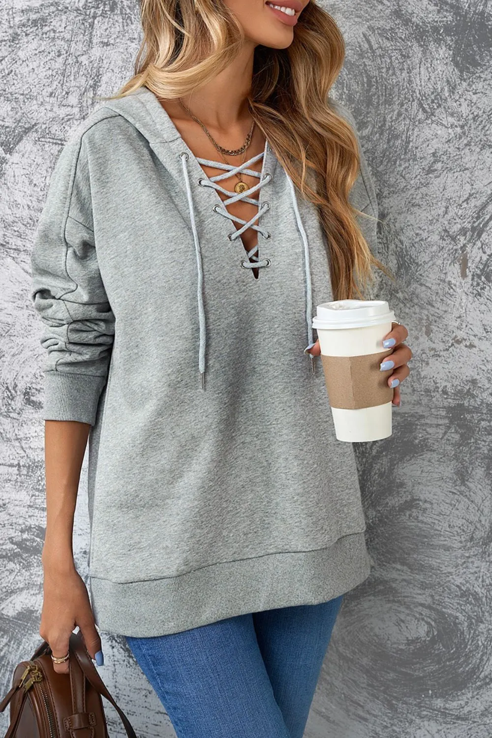 Lace Up Long Sleeve Hoodie, image 14