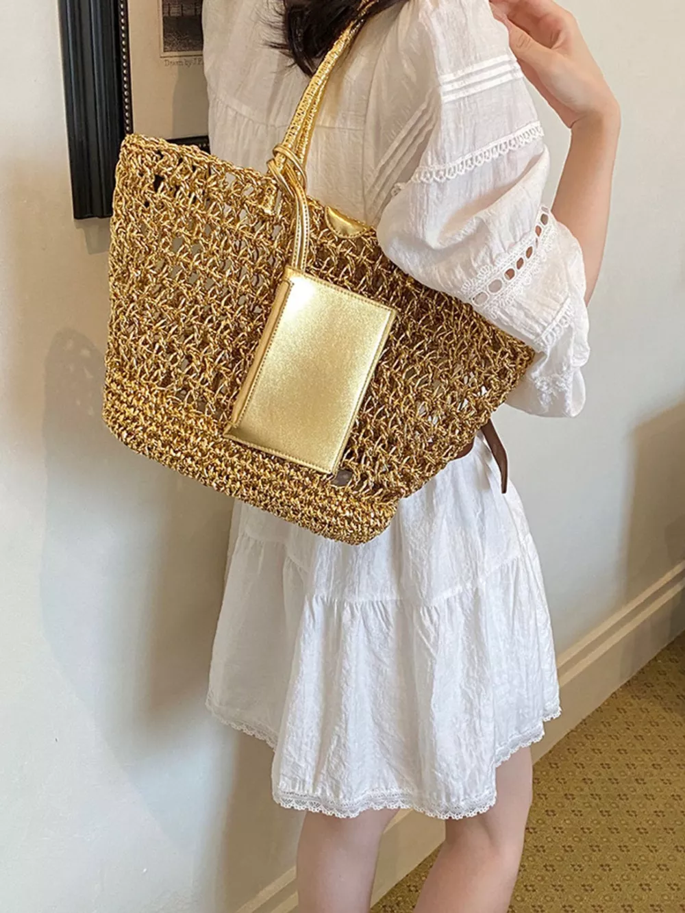 Woven Straw Tote Bag, image 9
