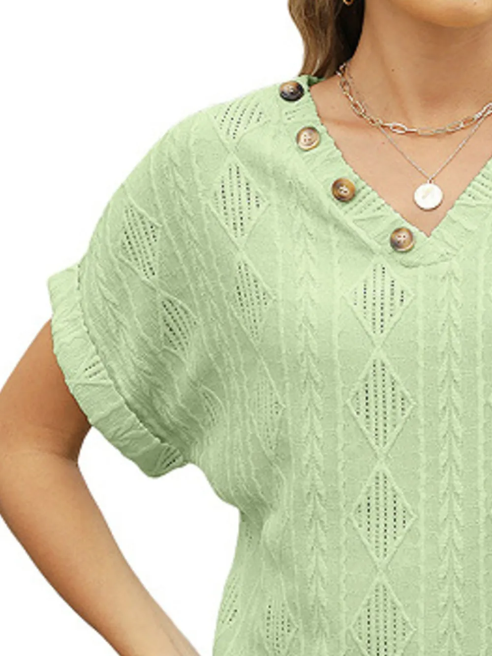 Textured V-Neck Short Sleeve Top, image 15