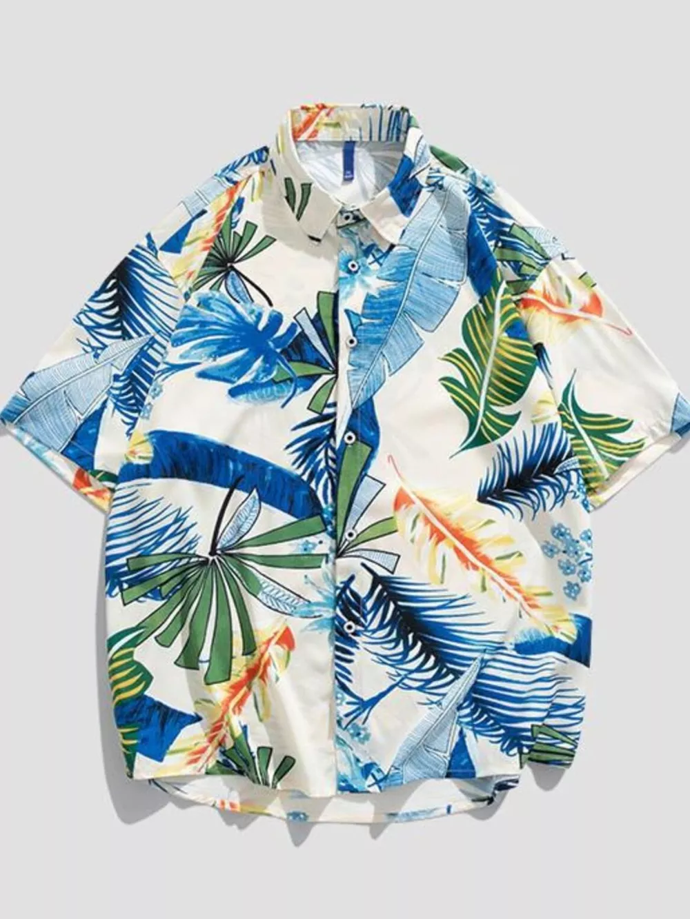 Men's Plus Size Tropical Print Short Sleeve Button-Up Shirt, image 2