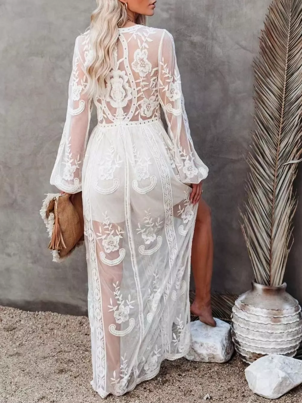 Floral Lace Slit Maxi Dress, image 9