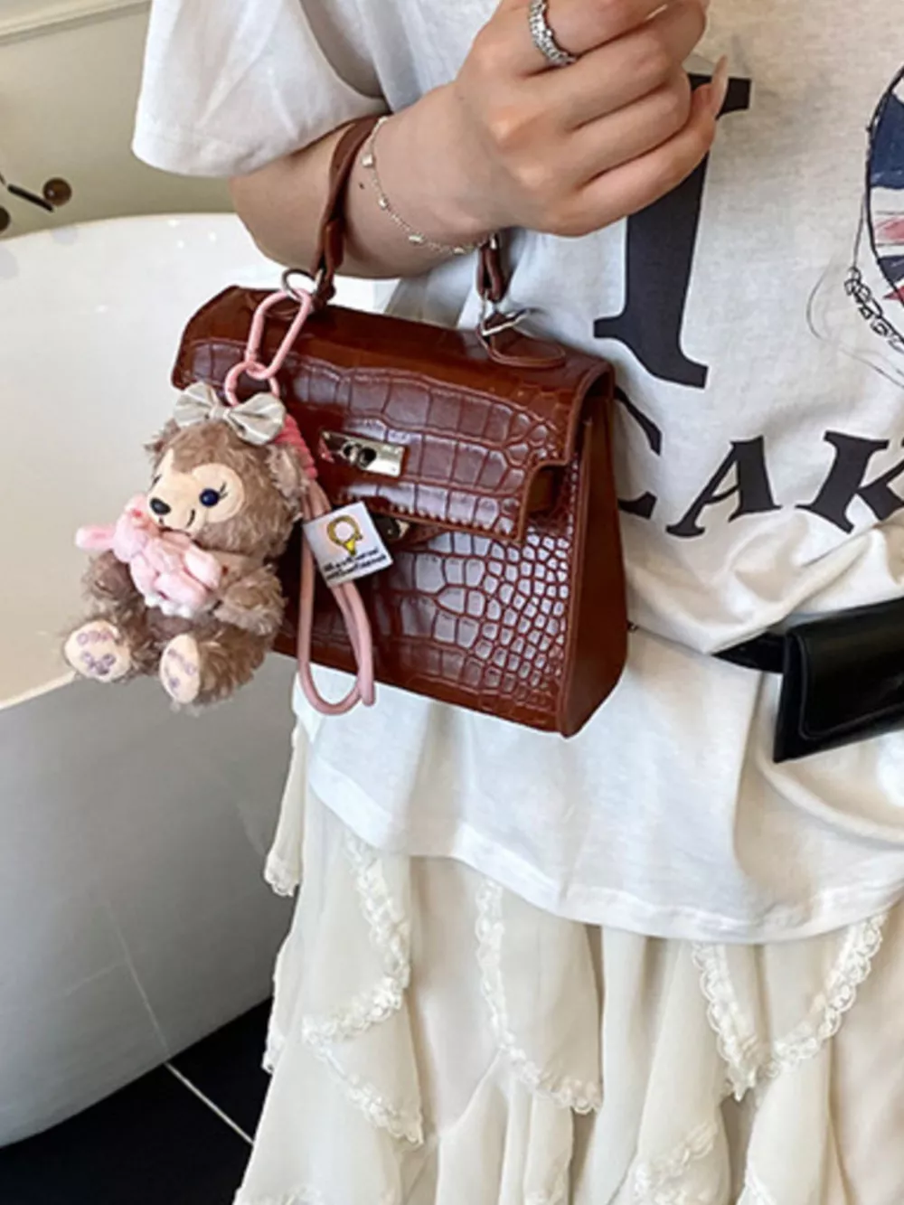 Crocodile-Embossed Handbag, image 2