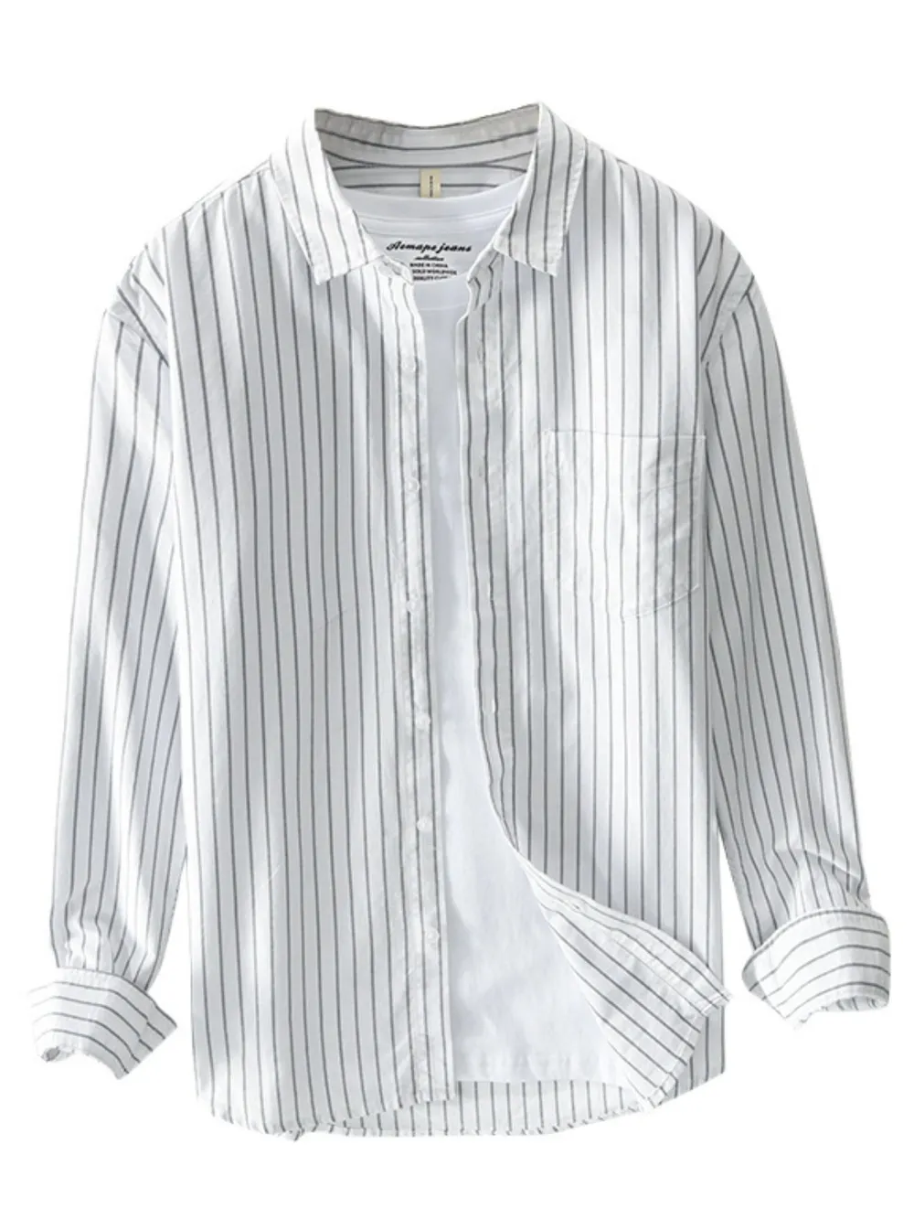Men's Plus Size Striped Button Up Long Sleeve Shirt, image 3