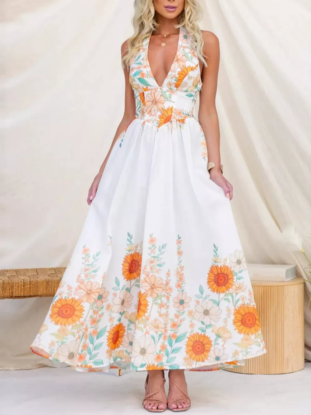 Floral Print Halter Neck Maxi Dress, image 3