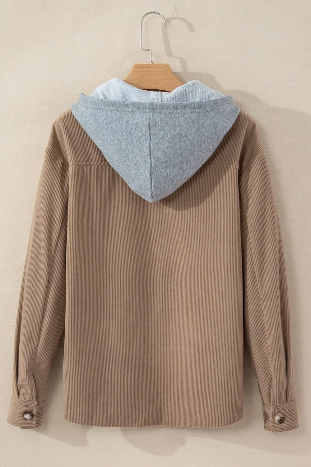 Drawstring Button Up Long Sleeve Hooded Jacket, image 9