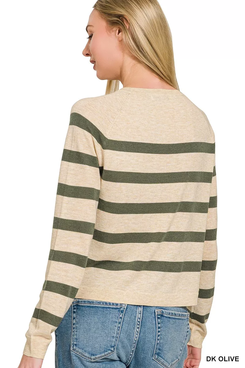 Lightweight Wool Blend Striped Round Neck Sweater, image 4
