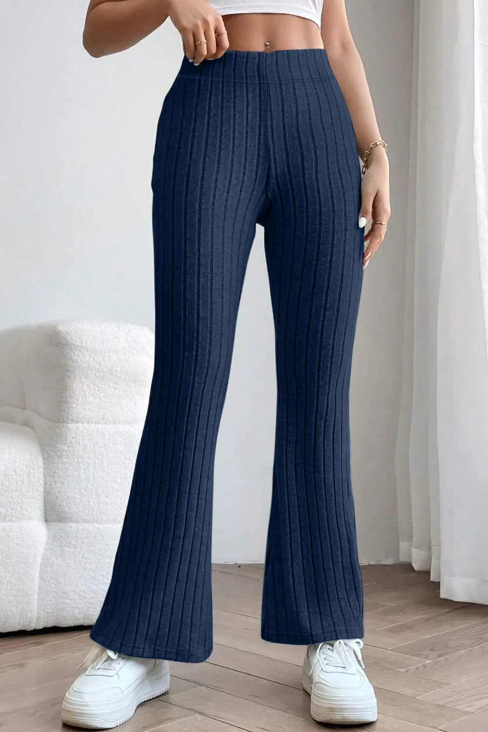 Full Size Ribbed High Waist Flare Pants, image 21