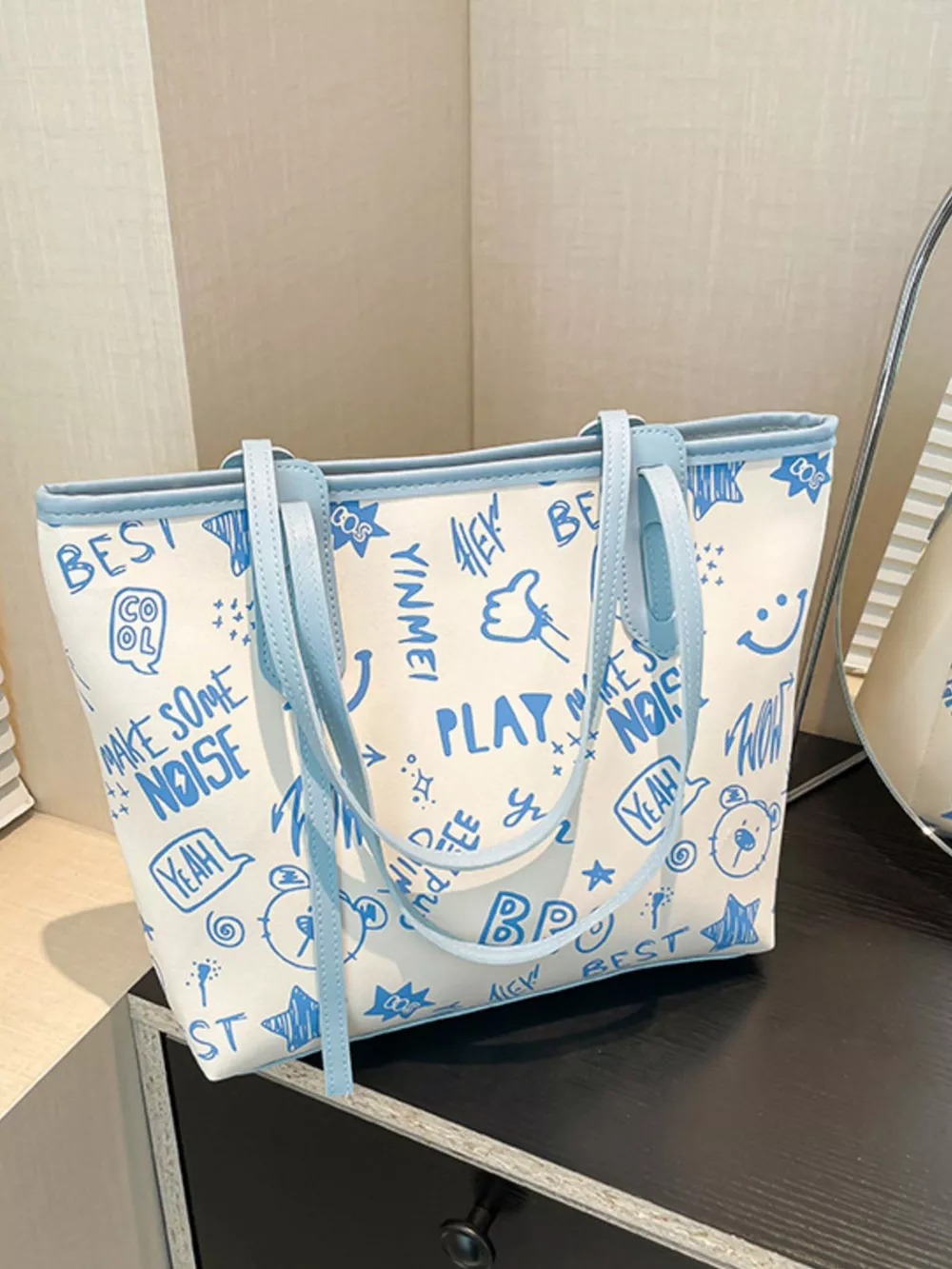 Graffiti Print Casual Tote Bag, image 12