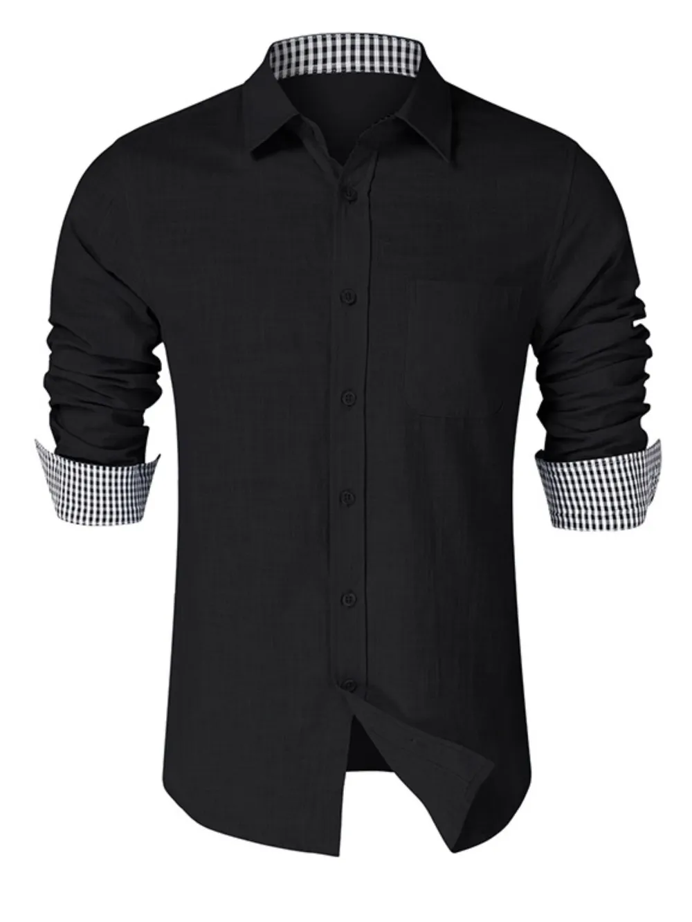 Men's Button-Down Shirt with Gingham Contrast
