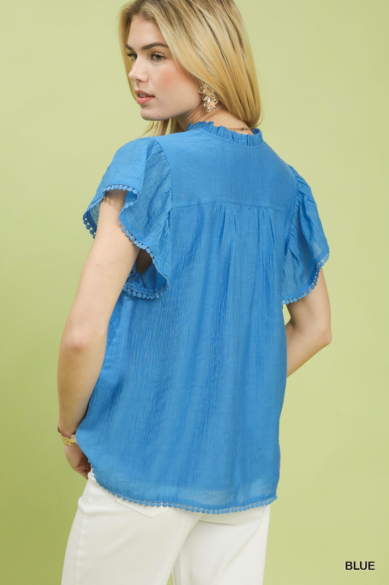 Flutter Sleeve Relaxed Top with Trim Detail, image 5