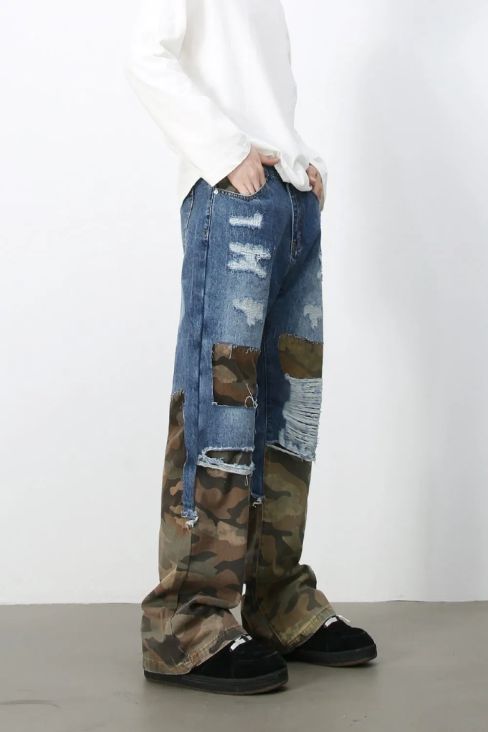 Men's Distressed Camouflage Jeans, image 4
