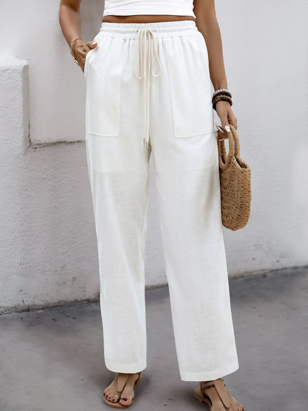 Drawstring Wide Straight Pants