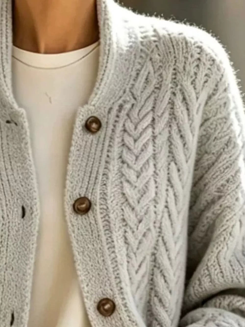 Full Size Cable-Knit Button-Down Cardigan Plus Size, image 8