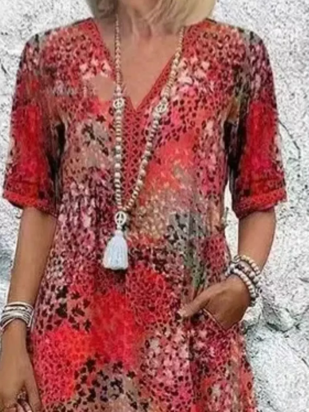 Full Size Printed V-Neck Half Sleeve Dress Plus Size, image 8