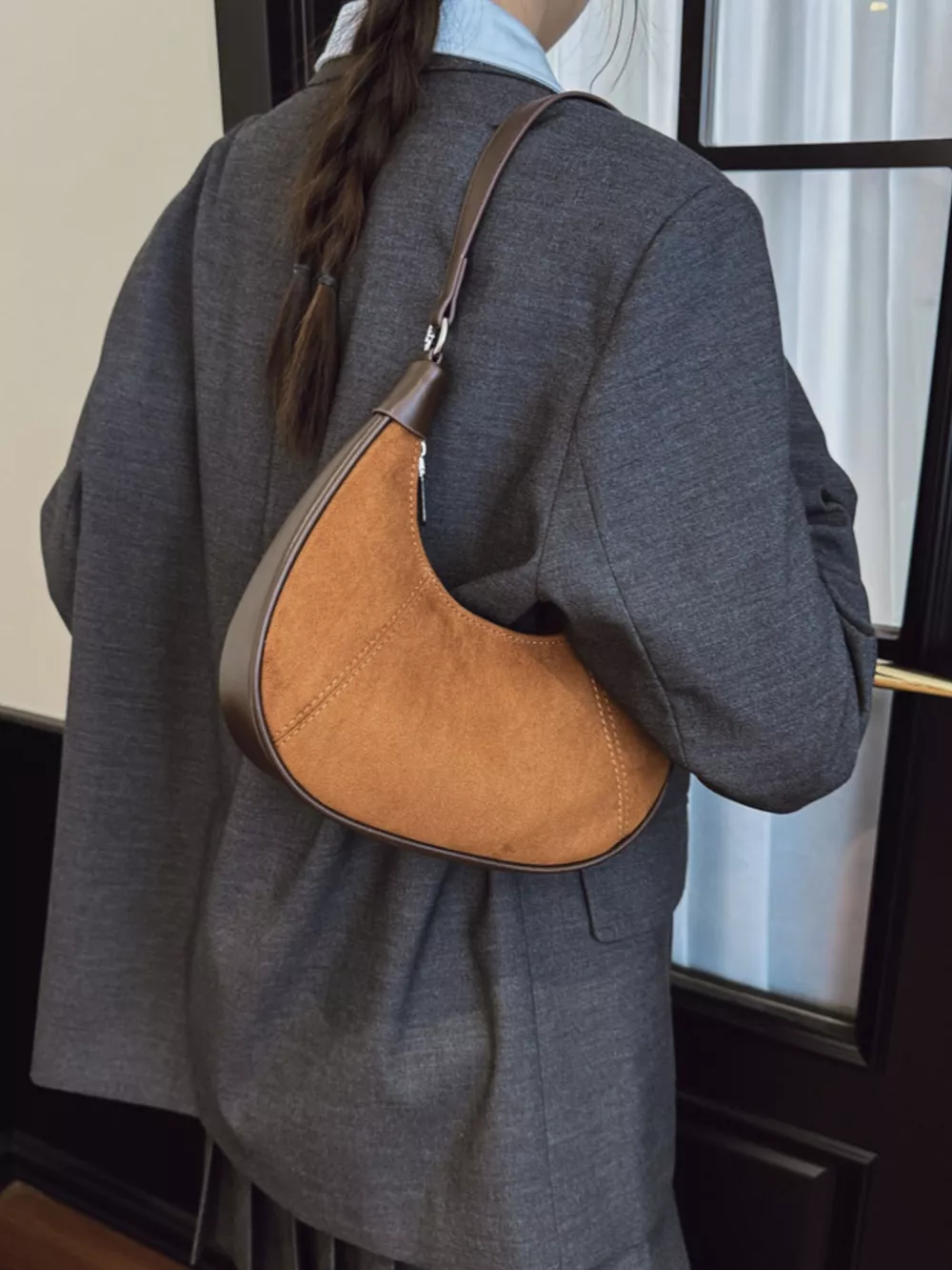 Suede Crescent Shoulder Bag, image 3