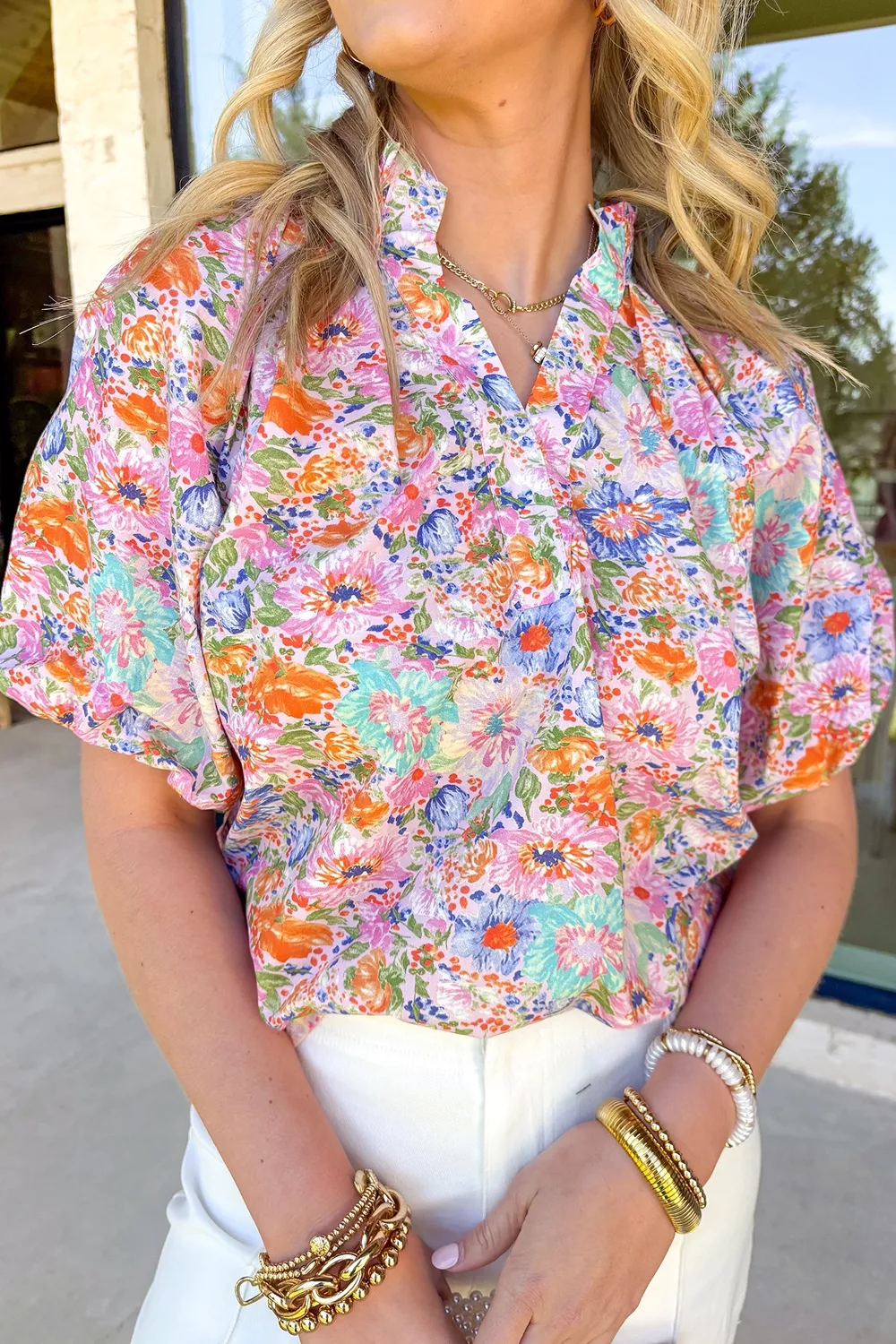 Floral Print Puff Sleeve Blouse, image 4