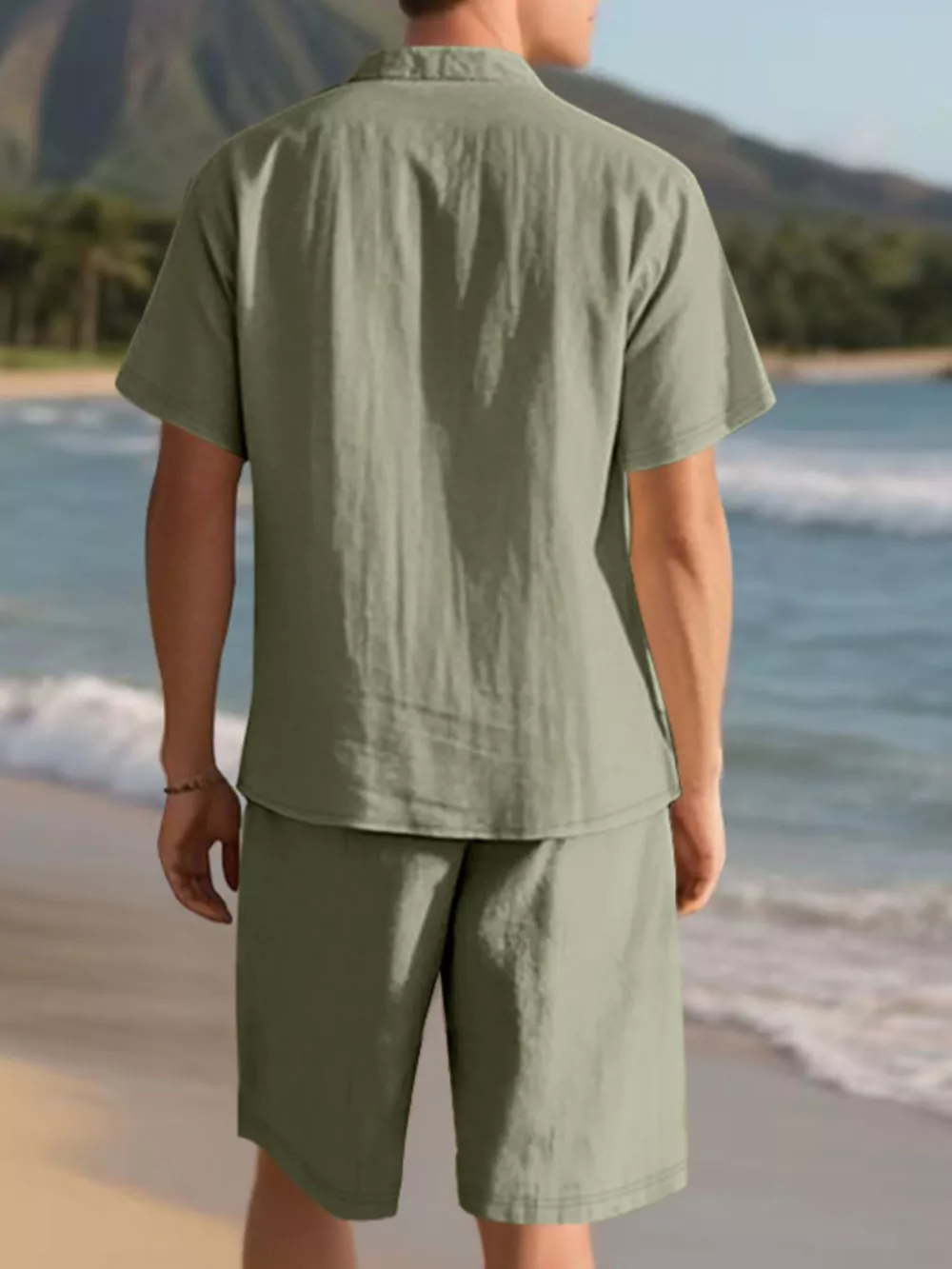 Men's Full Size Casual Button Up Shirt and Shorts Set Plus Size, image 2