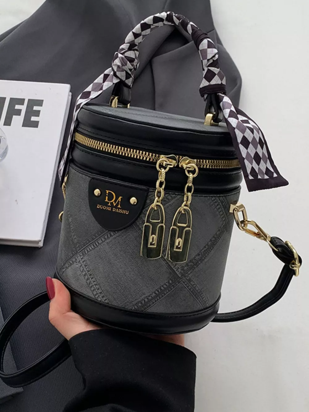Bucket Crossbody Bag with Scarf Accent, image 4