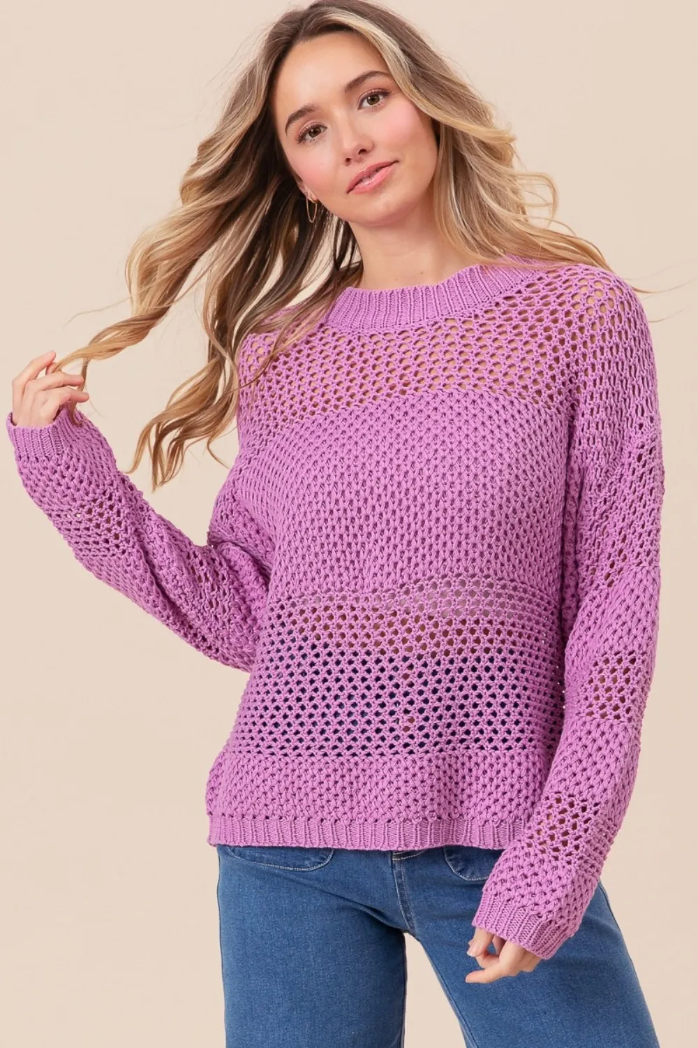 Openwork Long Sleeve Knit Top, image 4