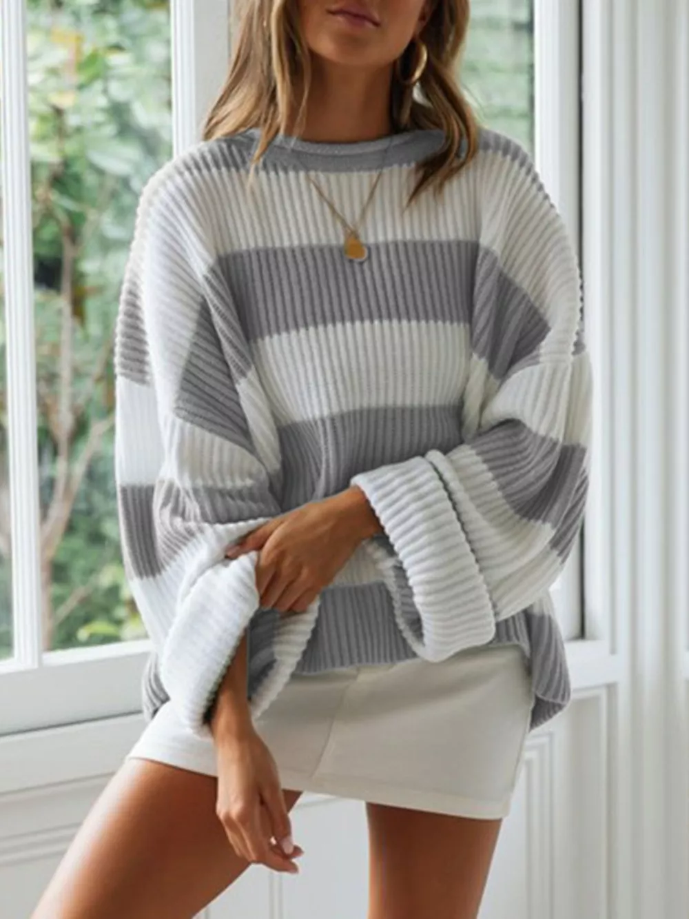 Contrast Striped Round Neck Sweater, image 10