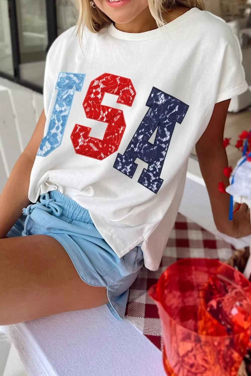 USA Color Block Letter Graphic Dolman Tee, image 2