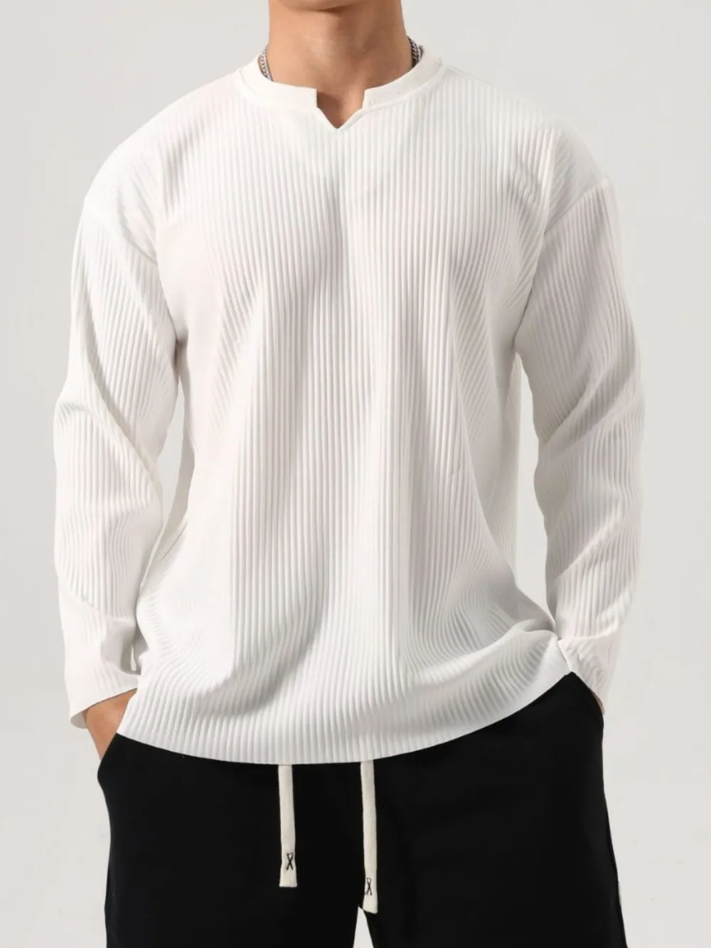 Men's Plus Size Notched Long Sleeve Top, image 3