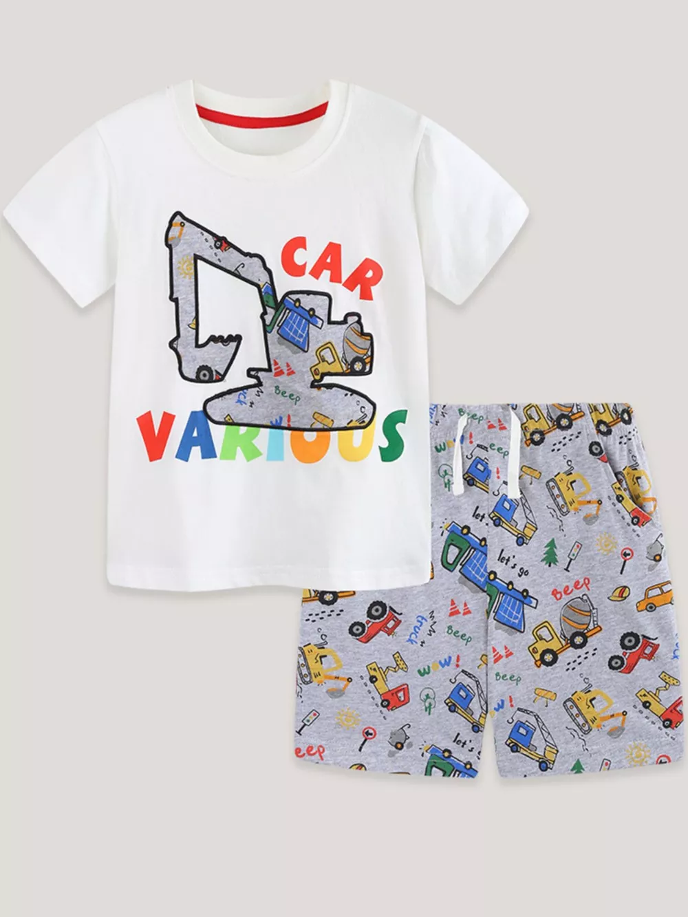 Children's Cartoon Car Print Short Sleeve Tee and Shorts Set, image 2