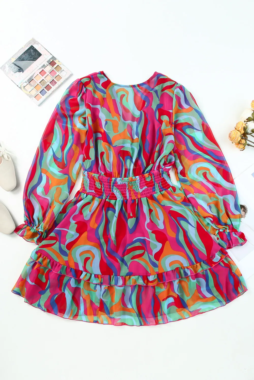 Printed Flounce Sleeve Mini Dress, image 6
