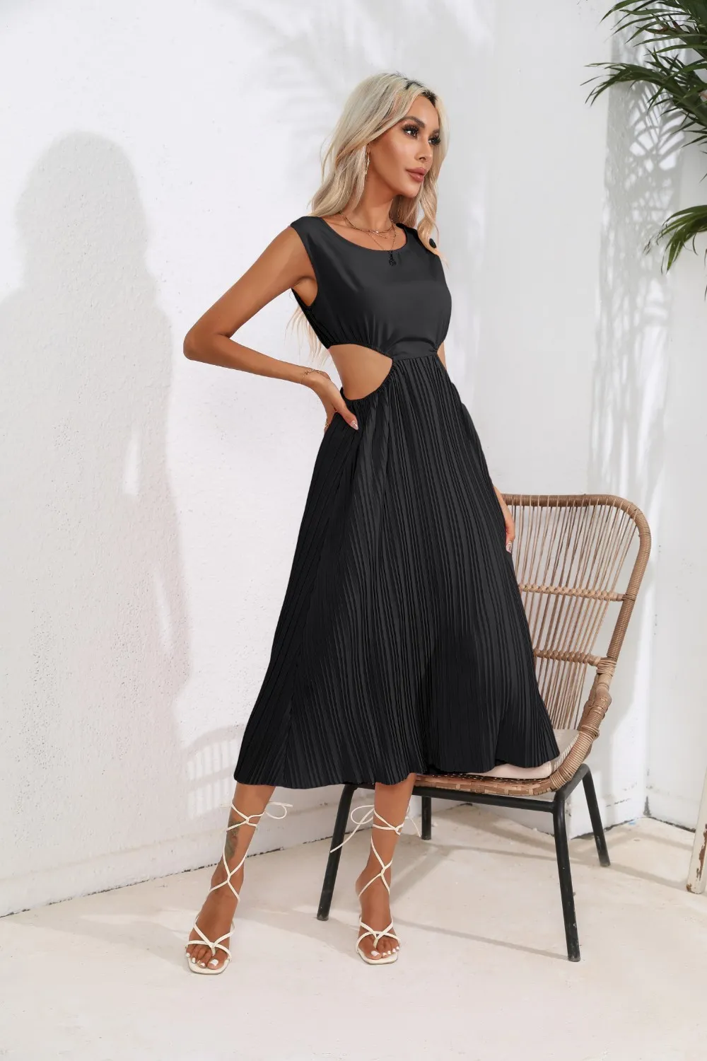 Cutout Ruched Round Neck Tank Dress, image 7